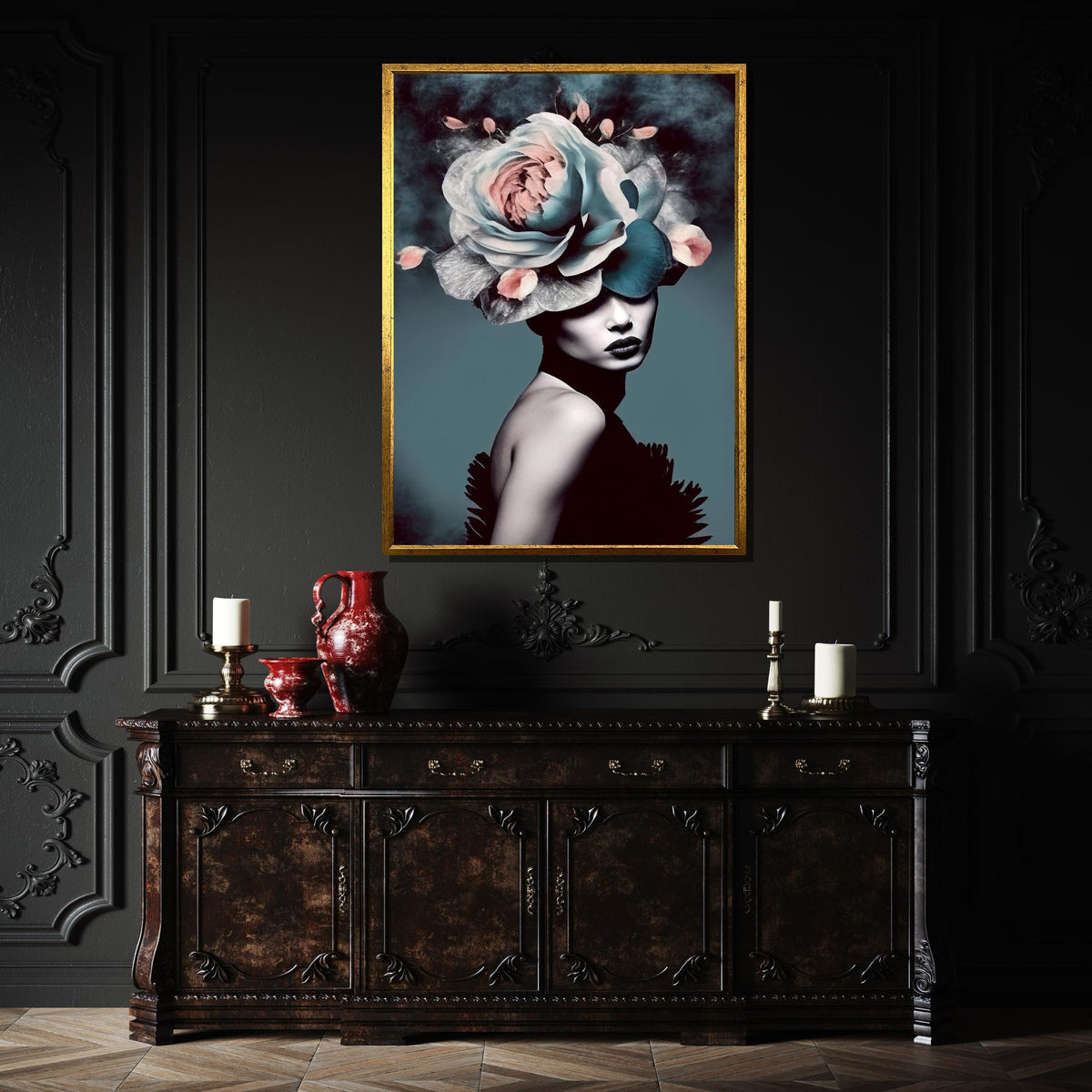 Elegant Floral Lady Canvas, Abstract Woman with Flower, Modern Feminine Wall Art, Chic Minimalist Decor,Woman Decor,Ready to Hang