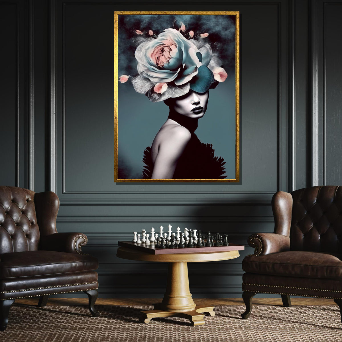 Elegant Floral Lady Canvas, Abstract Woman with Flower, Modern Feminine Wall Art, Chic Minimalist Decor,Woman Decor,Ready to Hang