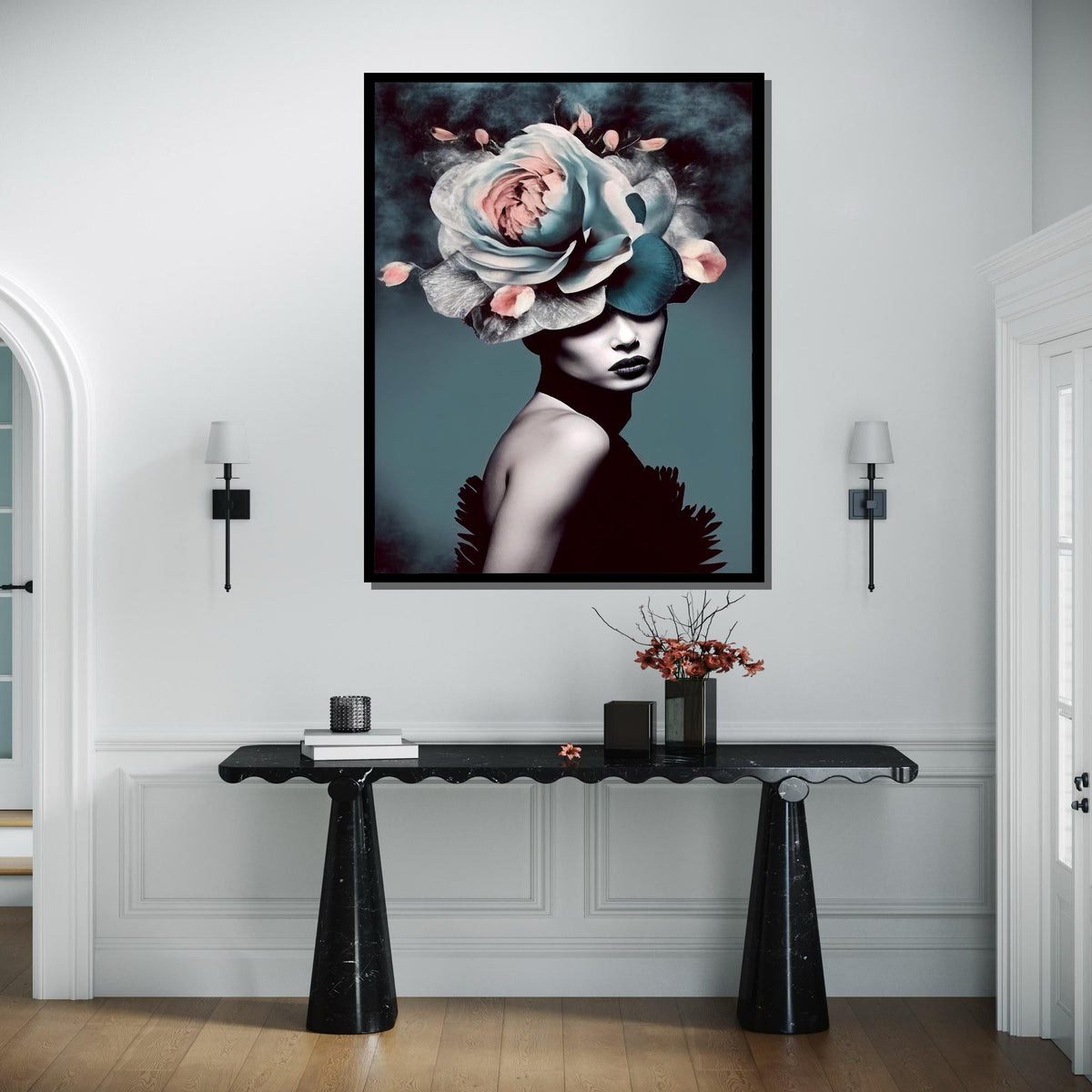 Elegant Floral Lady Canvas, Abstract Woman with Flower, Modern Feminine Wall Art, Chic Minimalist Decor,Woman Decor,Ready to Hang