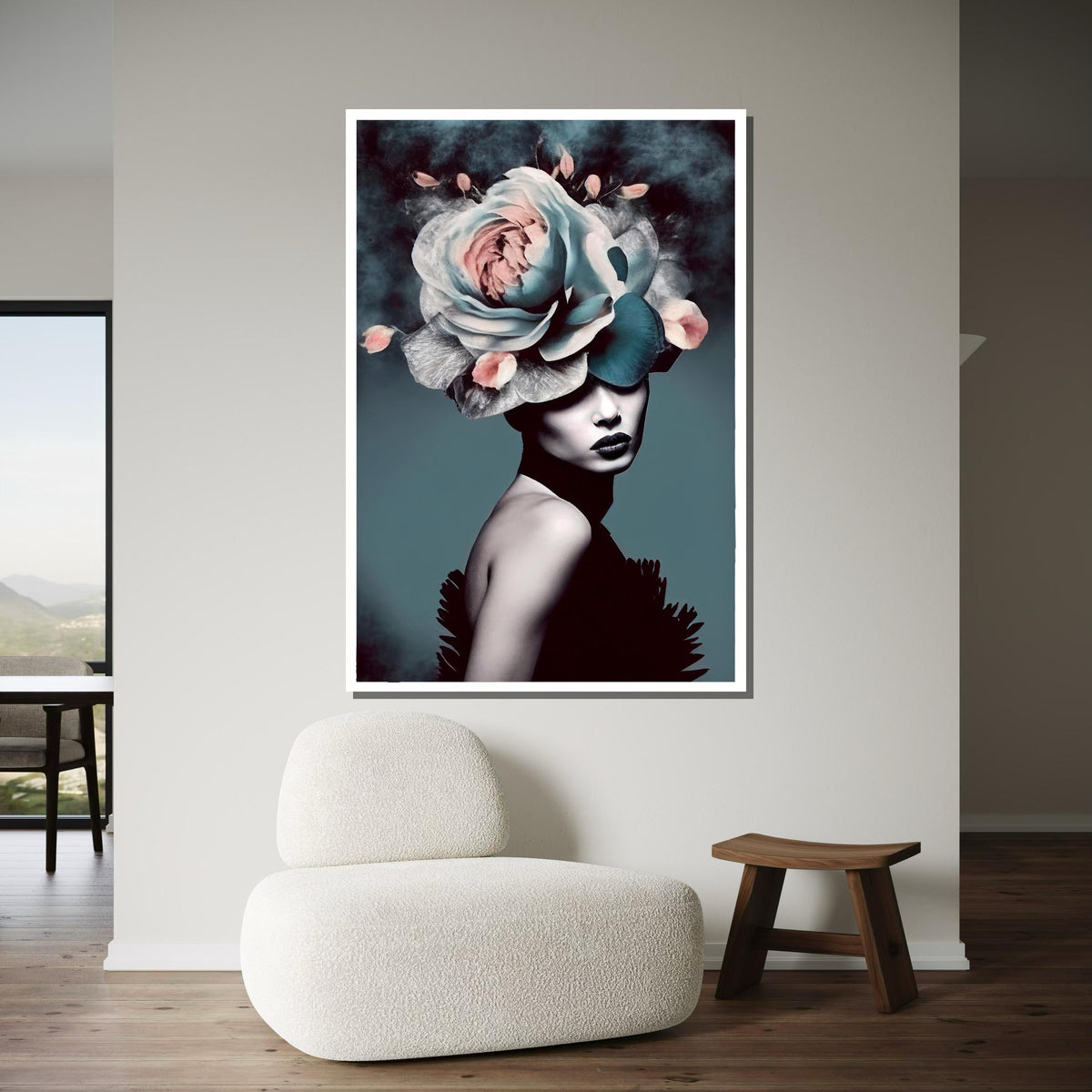 Elegant Floral Lady Canvas, Abstract Woman with Flower, Modern Feminine Wall Art, Chic Minimalist Decor,Woman Decor,Ready to Hang