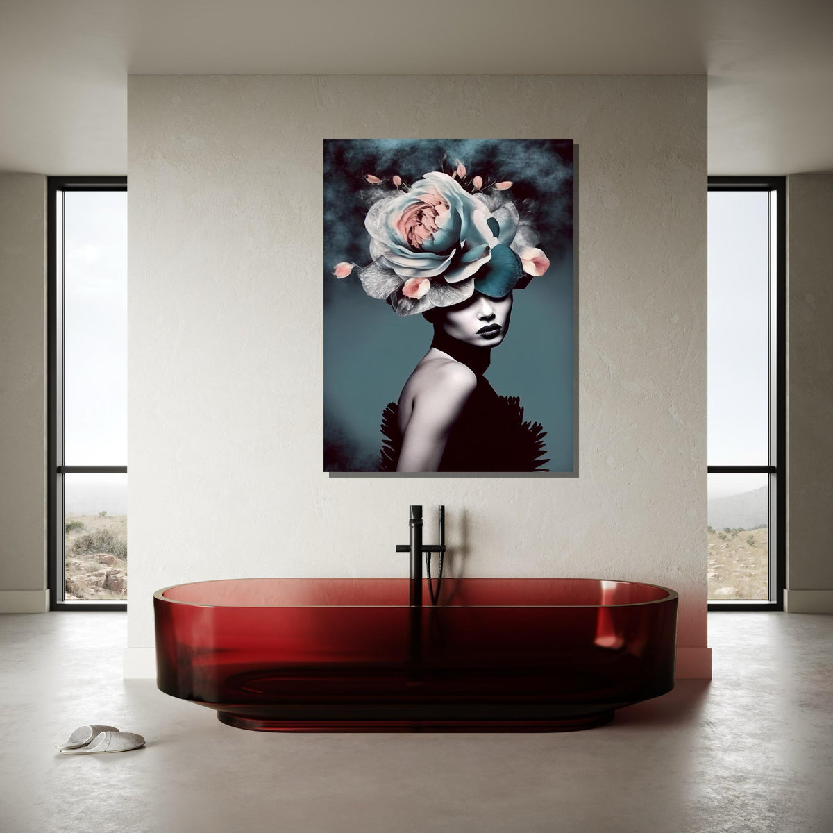 Elegant Floral Lady Canvas, Abstract Woman with Flower, Modern Feminine Wall Art, Chic Minimalist Decor,Woman Decor,Ready to Hang