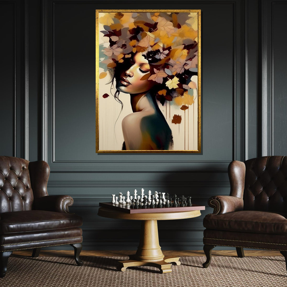 Autumn Goddess Canvas, Floral Woman Art,Flower Head Woman Wall Print, Abstract Nature Art, Modern Female Portrait,Woman Decor,Ready to Hang