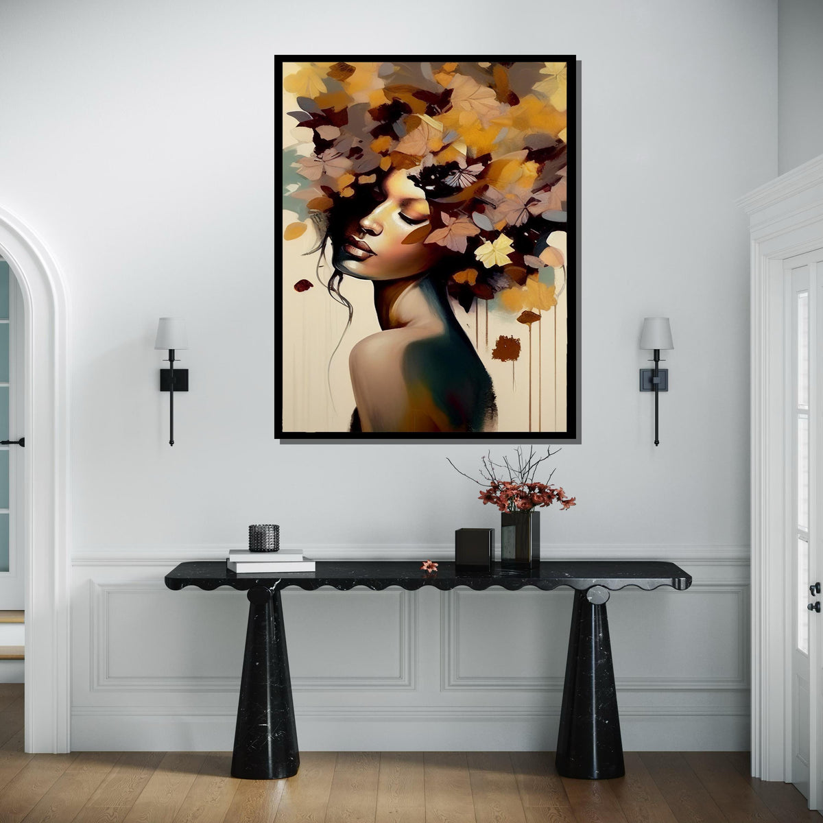 Autumn Goddess Canvas, Floral Woman Art,Flower Head Woman Wall Print, Abstract Nature Art, Modern Female Portrait,Woman Decor,Ready to Hang