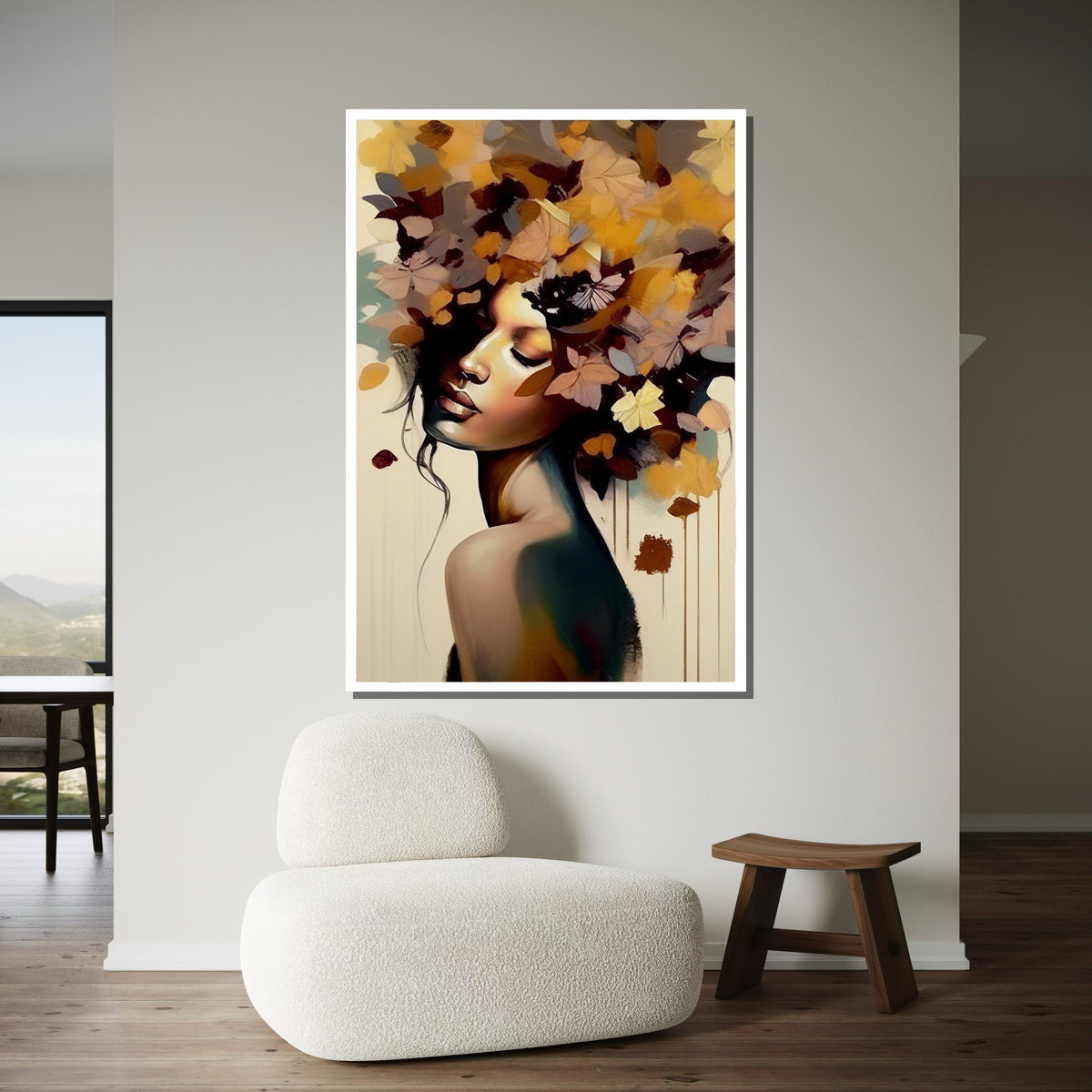 Autumn Goddess Canvas, Floral Woman Art,Flower Head Woman Wall Print, Abstract Nature Art, Modern Female Portrait,Woman Decor,Ready to Hang