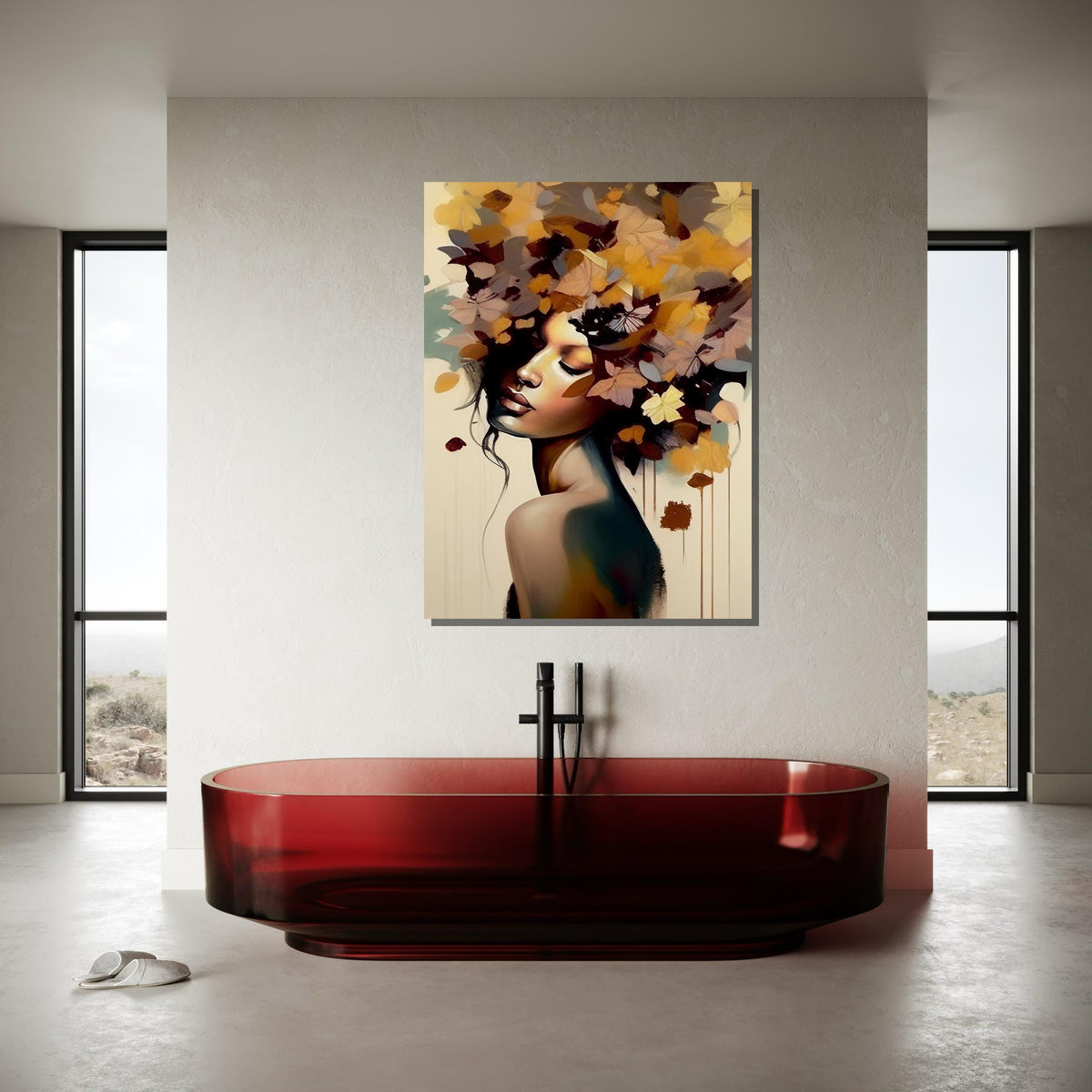 Autumn Goddess Canvas, Floral Woman Art,Flower Head Woman Wall Print, Abstract Nature Art, Modern Female Portrait,Woman Decor,Ready to Hang