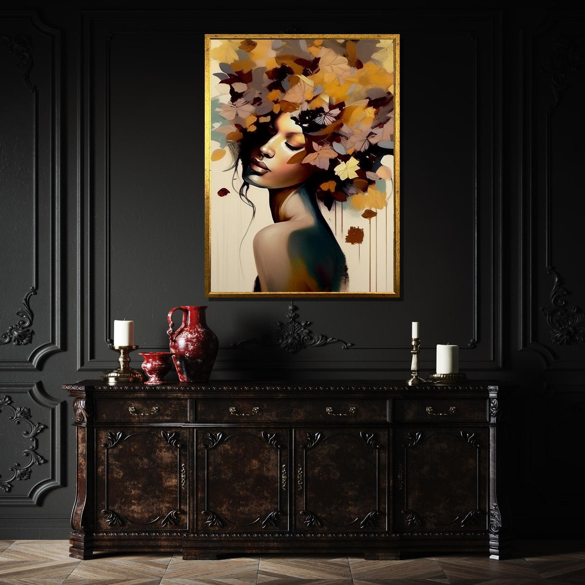 Autumn Goddess Canvas, Floral Woman Art,Flower Head Woman Wall Print, Abstract Nature Art, Modern Female Portrait,Woman Decor,Ready to Hang