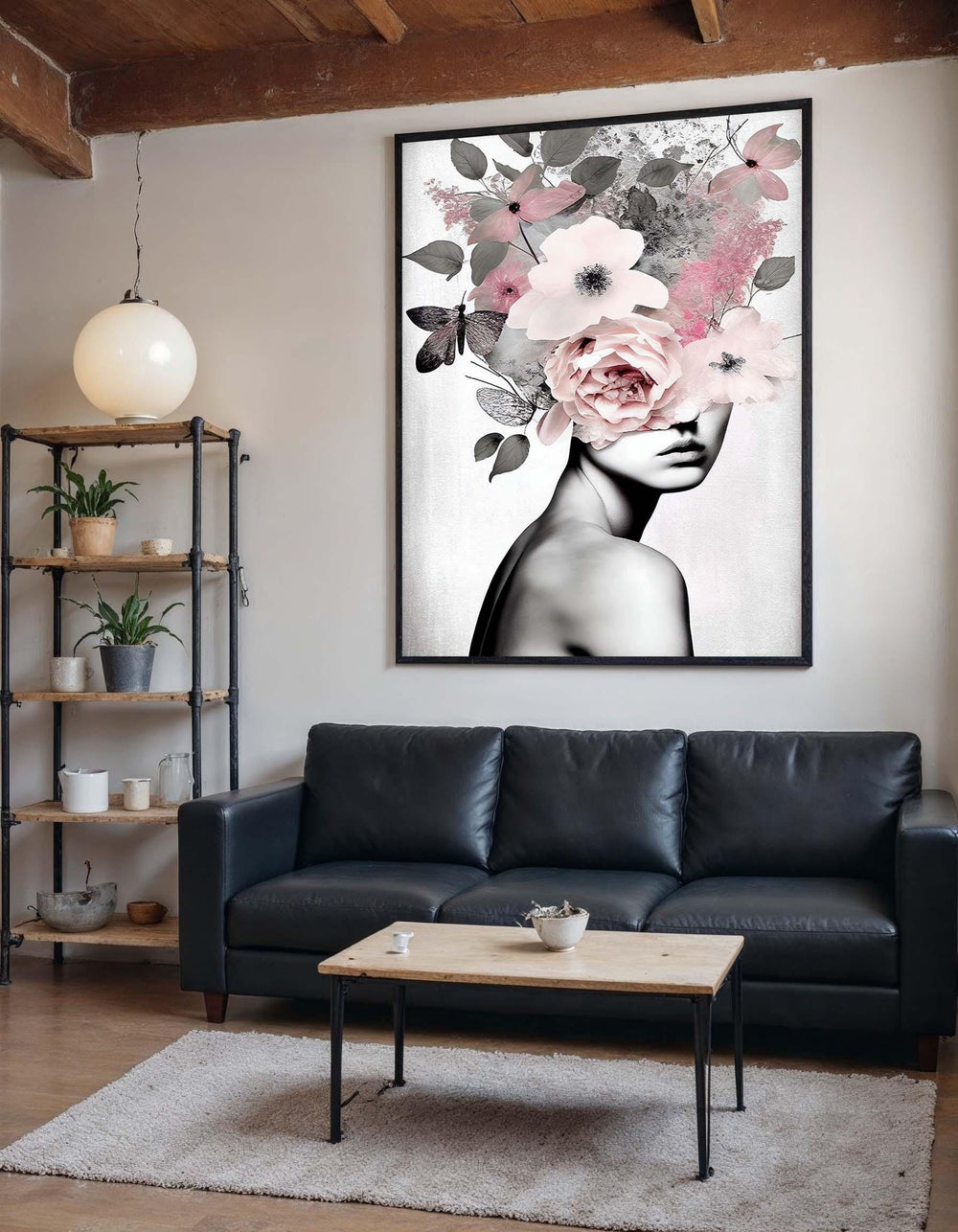 Floral Crown Woman Canvas, Modern Minimalist Art, Abstract Botanical Portrait, Feminine Wall Decor,Woman Decor,Ready to Hang
