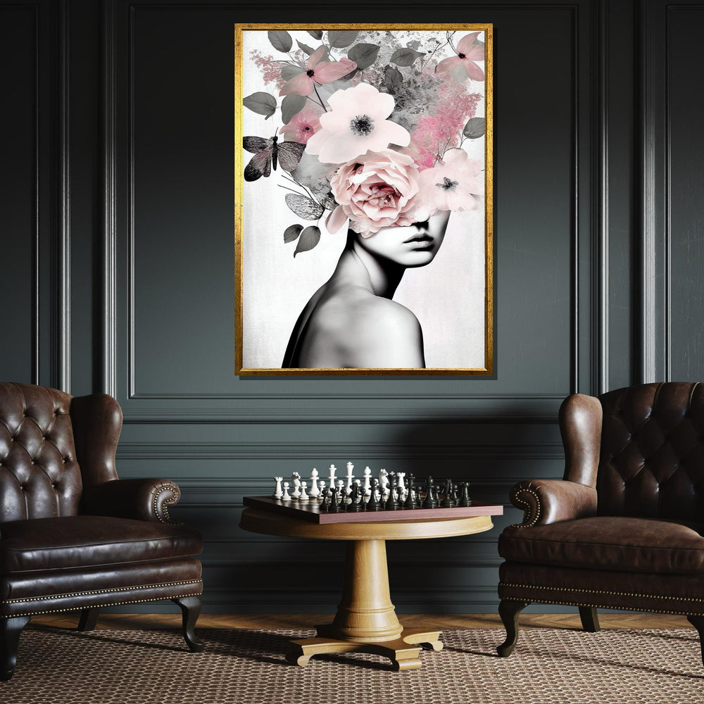 Floral Crown Woman Canvas, Modern Minimalist Art, Abstract Botanical Portrait, Feminine Wall Decor,Woman Decor,Ready to Hang