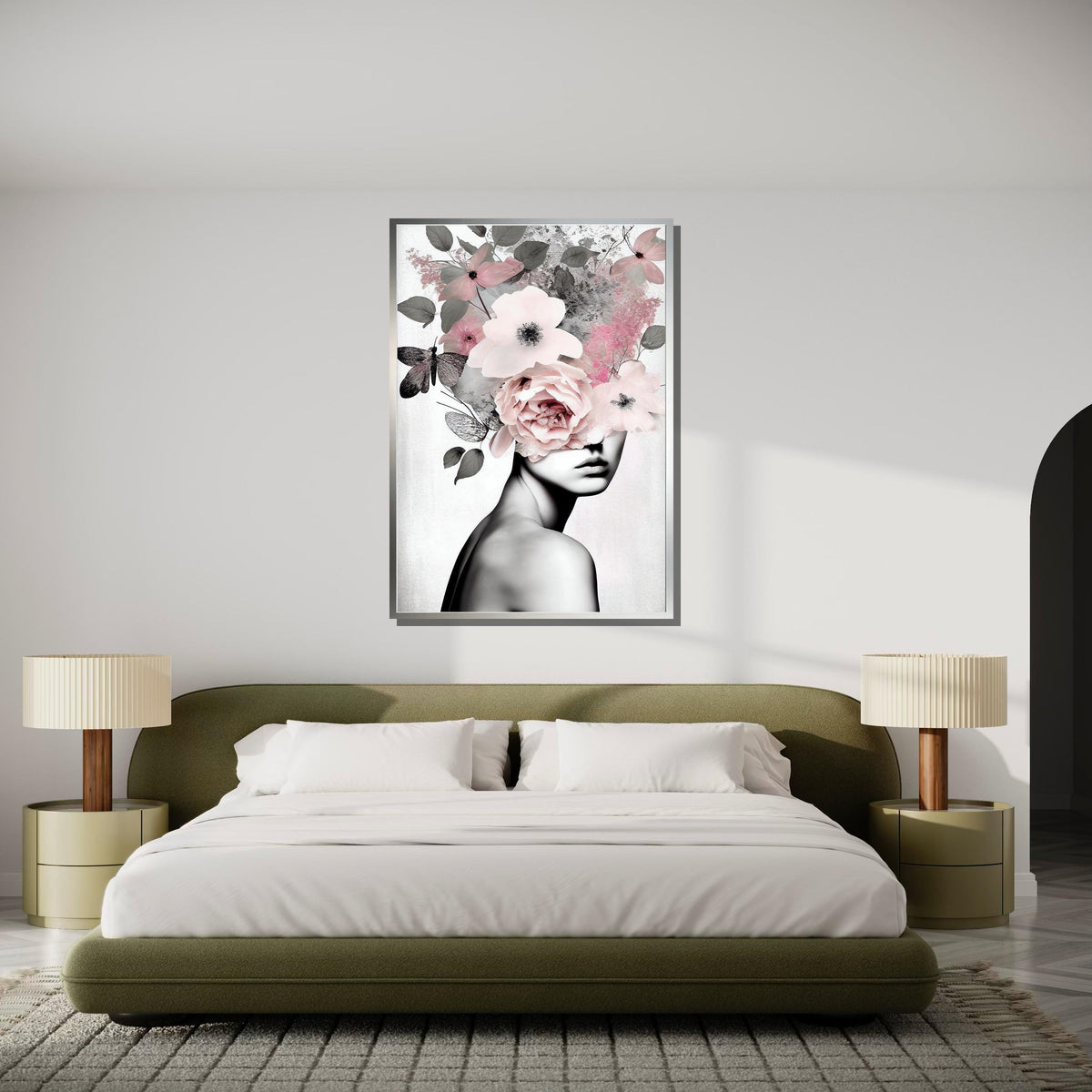 Floral Crown Woman Canvas, Modern Minimalist Art, Abstract Botanical Portrait, Feminine Wall Decor,Woman Decor,Ready to Hang
