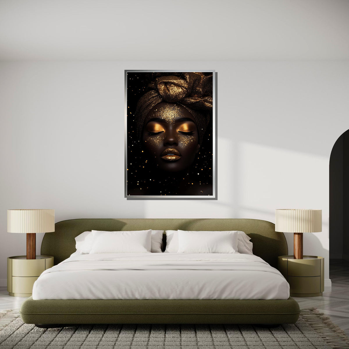 Golden Goddess Canvas,Glitter Glam Art,Gold Dust Portrait Wall Art,Luxurious Black and Gold Decor,Divine Feminine Painting,Ready to Hang Art