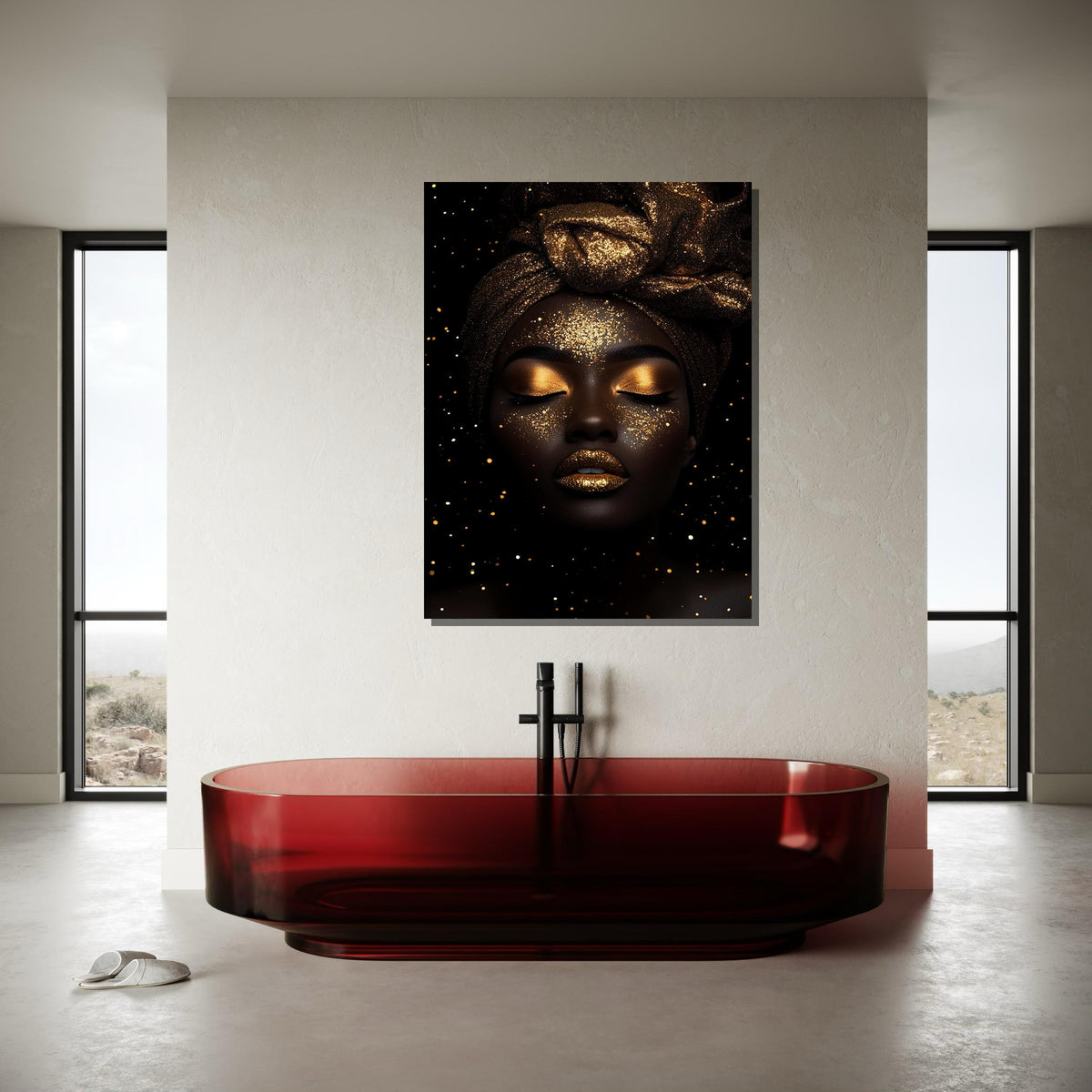 Golden Goddess Canvas,Glitter Glam Art,Gold Dust Portrait Wall Art,Luxurious Black and Gold Decor,Divine Feminine Painting,Ready to Hang Art