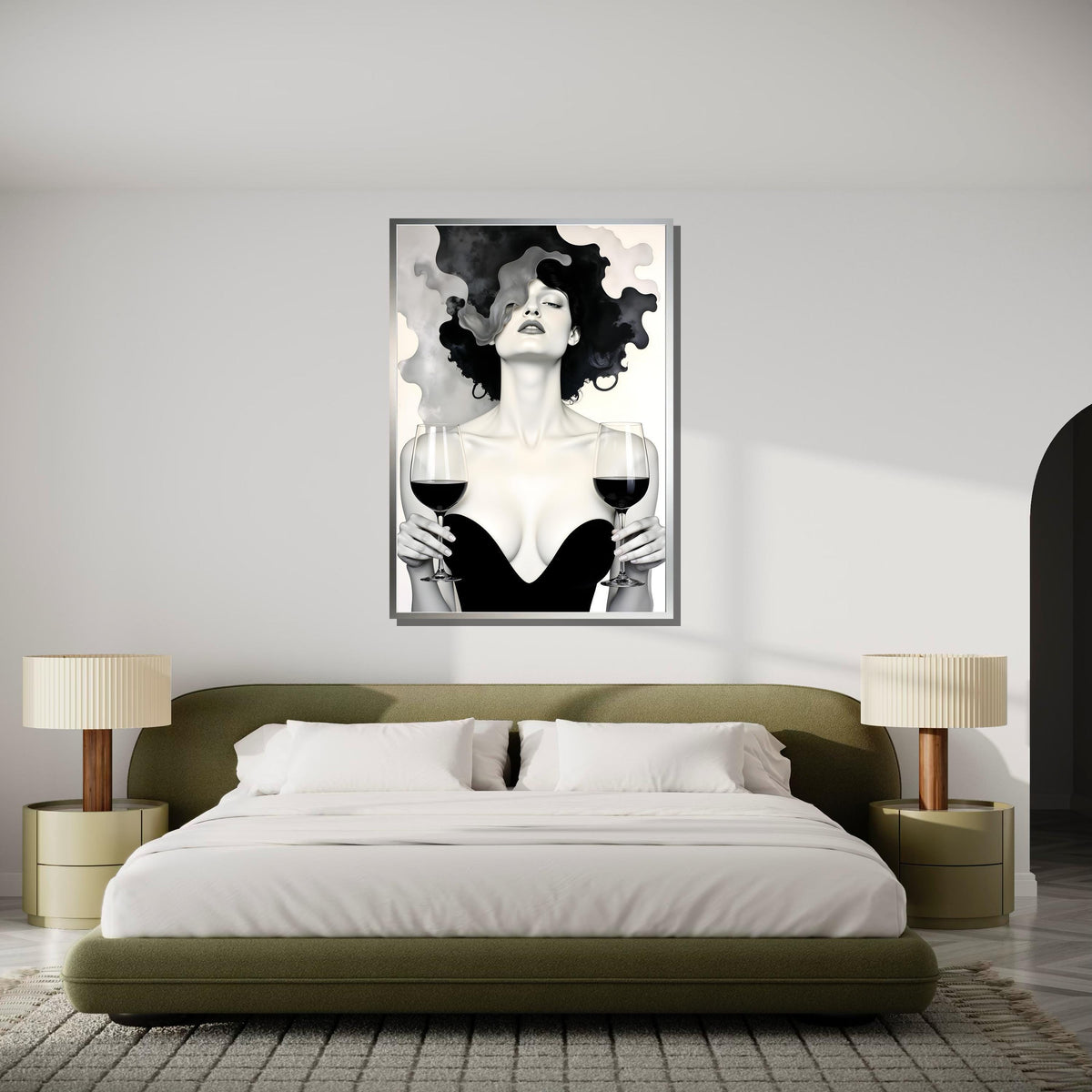 Elegant Femme Fatale Art, Wine Art Canvas,Black and White Wine Canvas, Sensual Wall Art Print, Modern Glam Wall Decor,Sexy Art Canvas Design