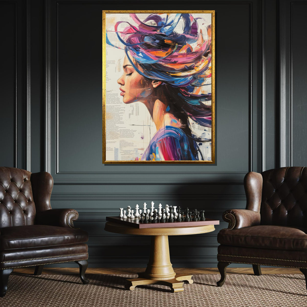 Abstract Woman Canvas, Colorful Hair Portrait,Modern Abstract Wall Art, Vibrant Female Profile, ArtisticWall Decor, Ready To Hang Decoration
