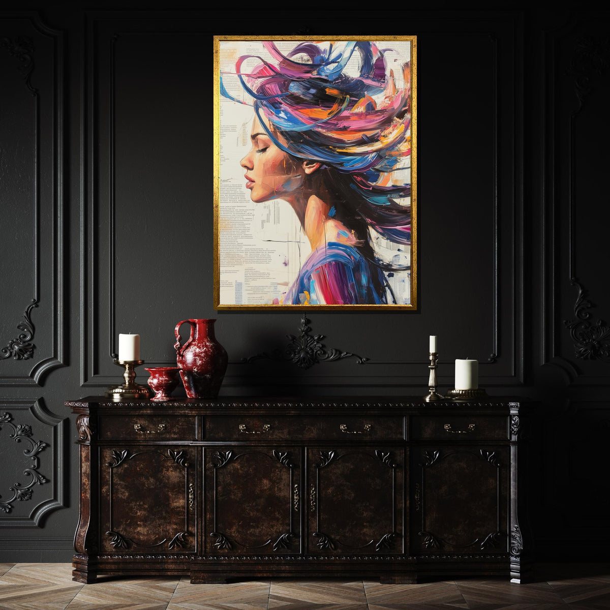 Abstract Woman Canvas, Colorful Hair Portrait,Modern Abstract Wall Art, Vibrant Female Profile, ArtisticWall Decor, Ready To Hang Decoration