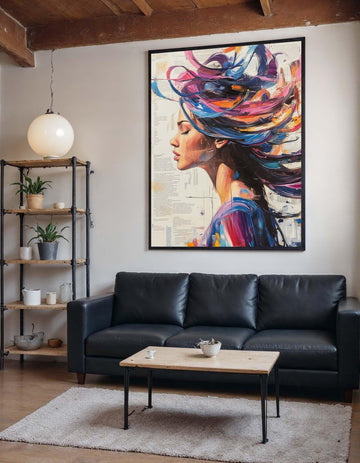 Abstract Woman Canvas, Colorful Hair Portrait,Modern Abstract Wall Art, Vibrant Female Profile, ArtisticWall Decor, Ready To Hang Decoration