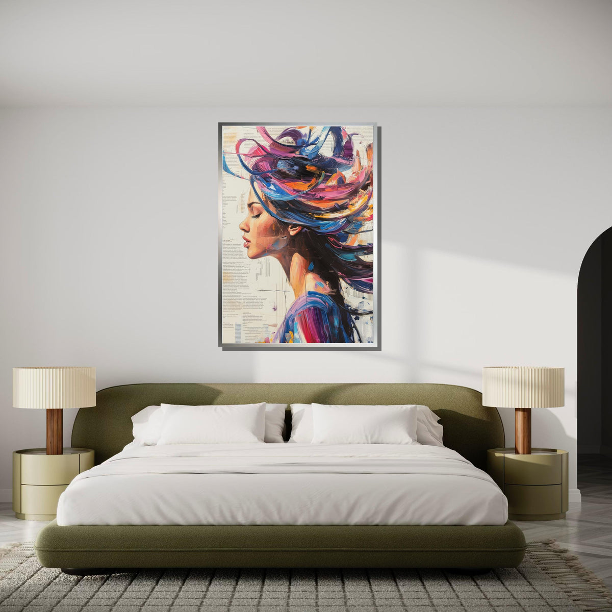 Abstract Woman Canvas, Colorful Hair Portrait,Modern Abstract Wall Art, Vibrant Female Profile, ArtisticWall Decor, Ready To Hang Decoration