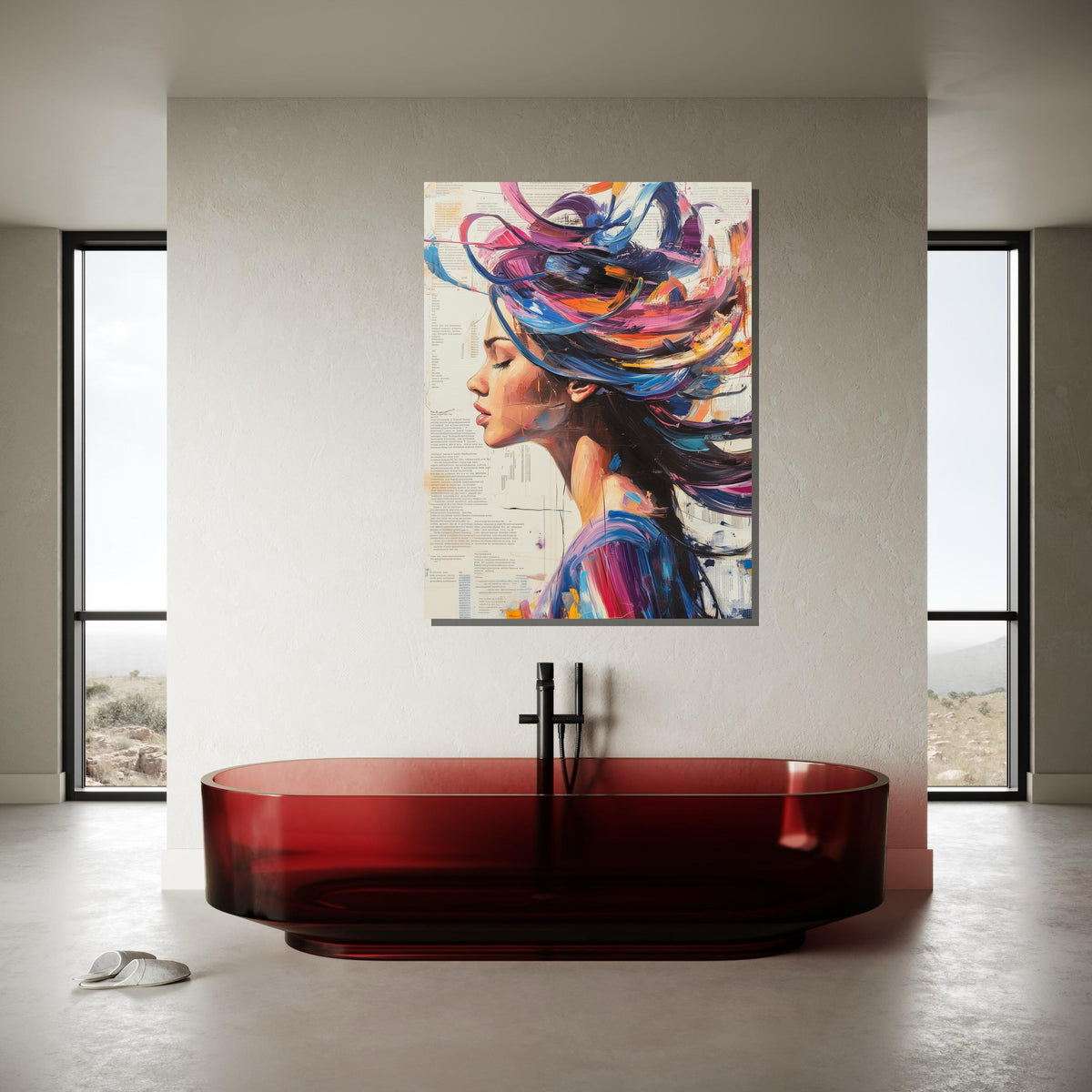 Abstract Woman Canvas, Colorful Hair Portrait,Modern Abstract Wall Art, Vibrant Female Profile, ArtisticWall Decor, Ready To Hang Decoration