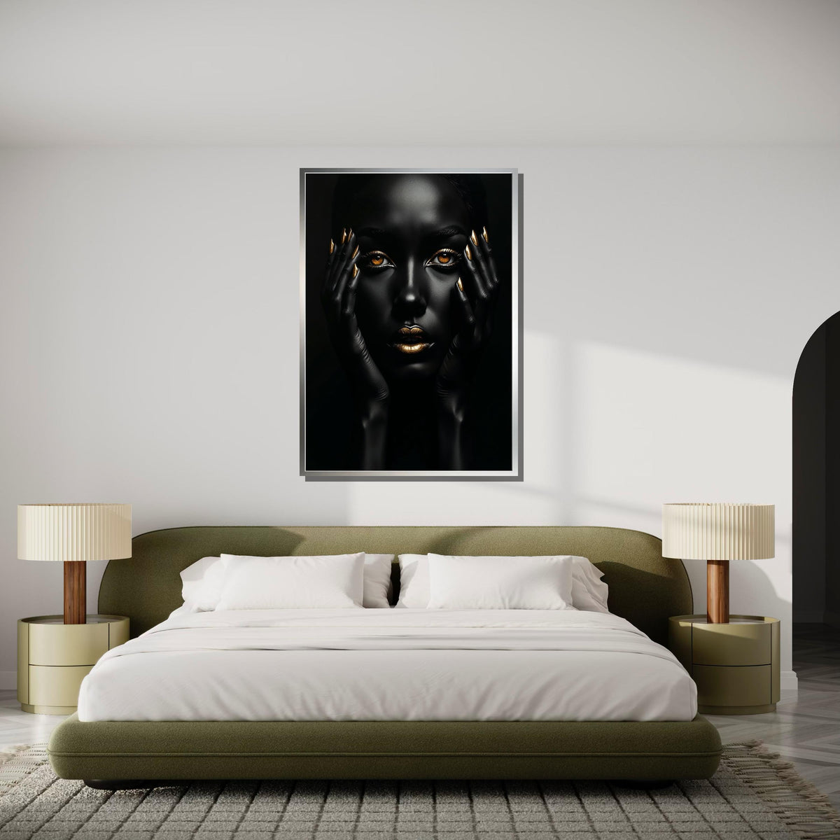 Afro Woman Wall Art,Black and Gold Beauty Portrait Canvas, Ethnic Art, Gold Minimalist Decor, Black Woman Artwork, Ready to Hang Art