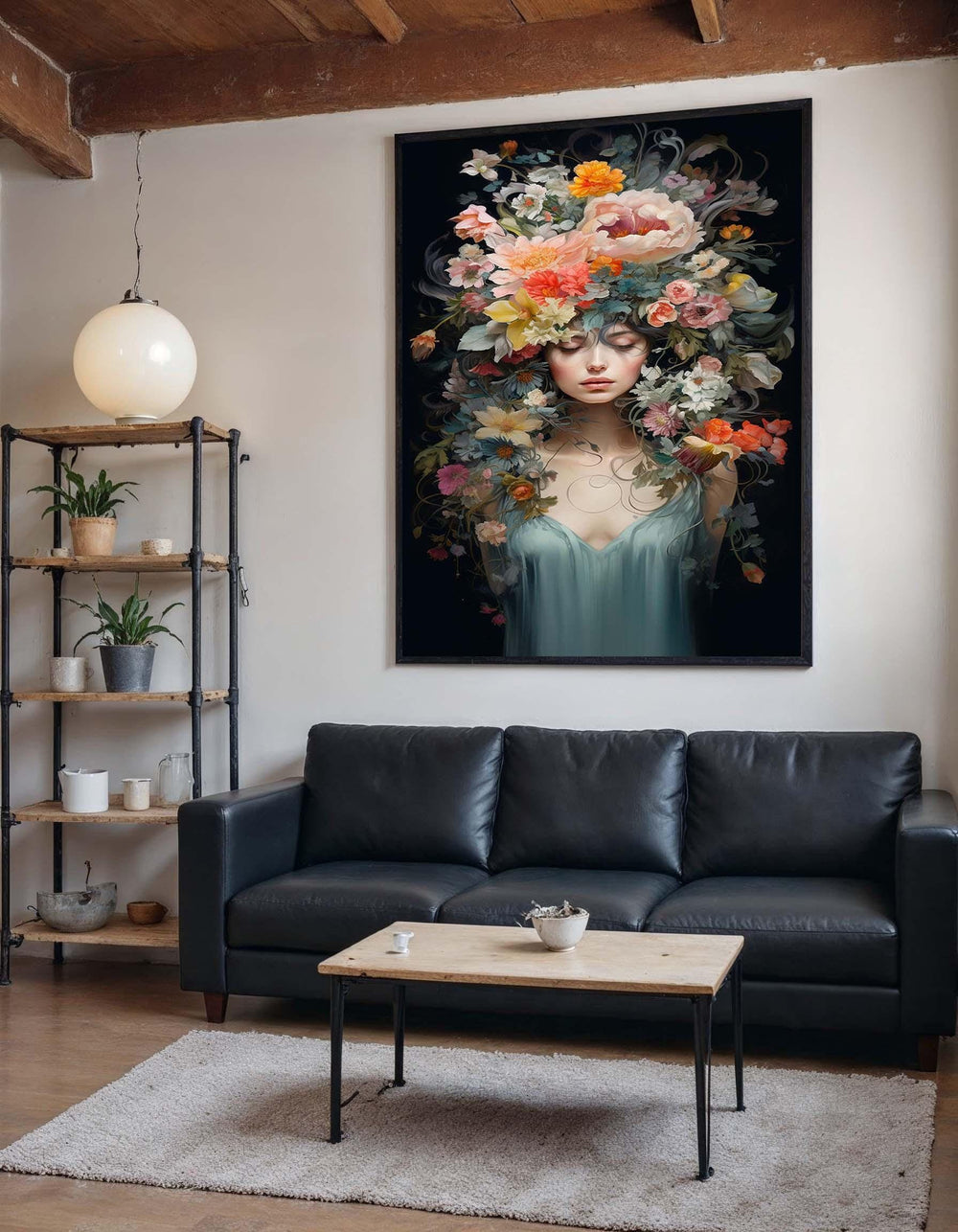Ethereal Floral Goddess Canvas, Dreamlike Portrait Wall Art, Elegant Blooming Head Artwork, Feminine Nature Decor, Ready to Hang Canvas