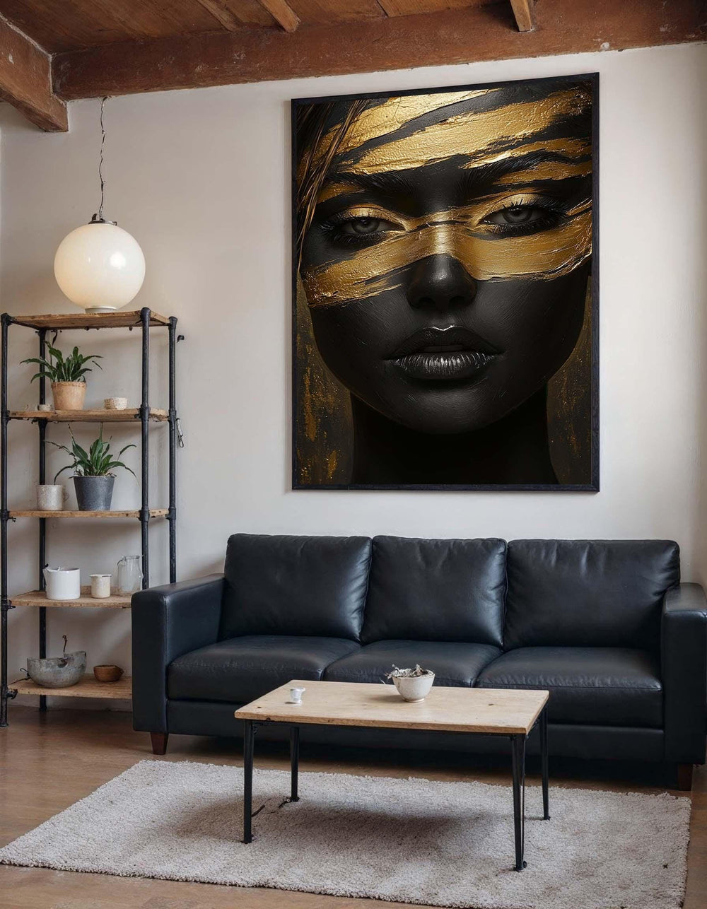 Black and Gold Abstract Portrait, Luxurious Woman Canvas, Woman Glam Wall Art, Modern Art Print, Bold Statement Decor,Ready to Hang Artwork