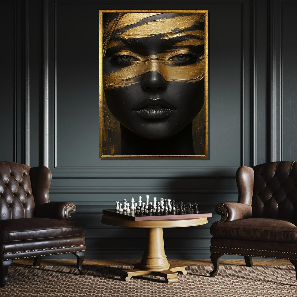 Black and Gold Abstract Portrait, Luxurious Woman Canvas, Woman Glam Wall Art, Modern Art Print, Bold Statement Decor,Ready to Hang Artwork