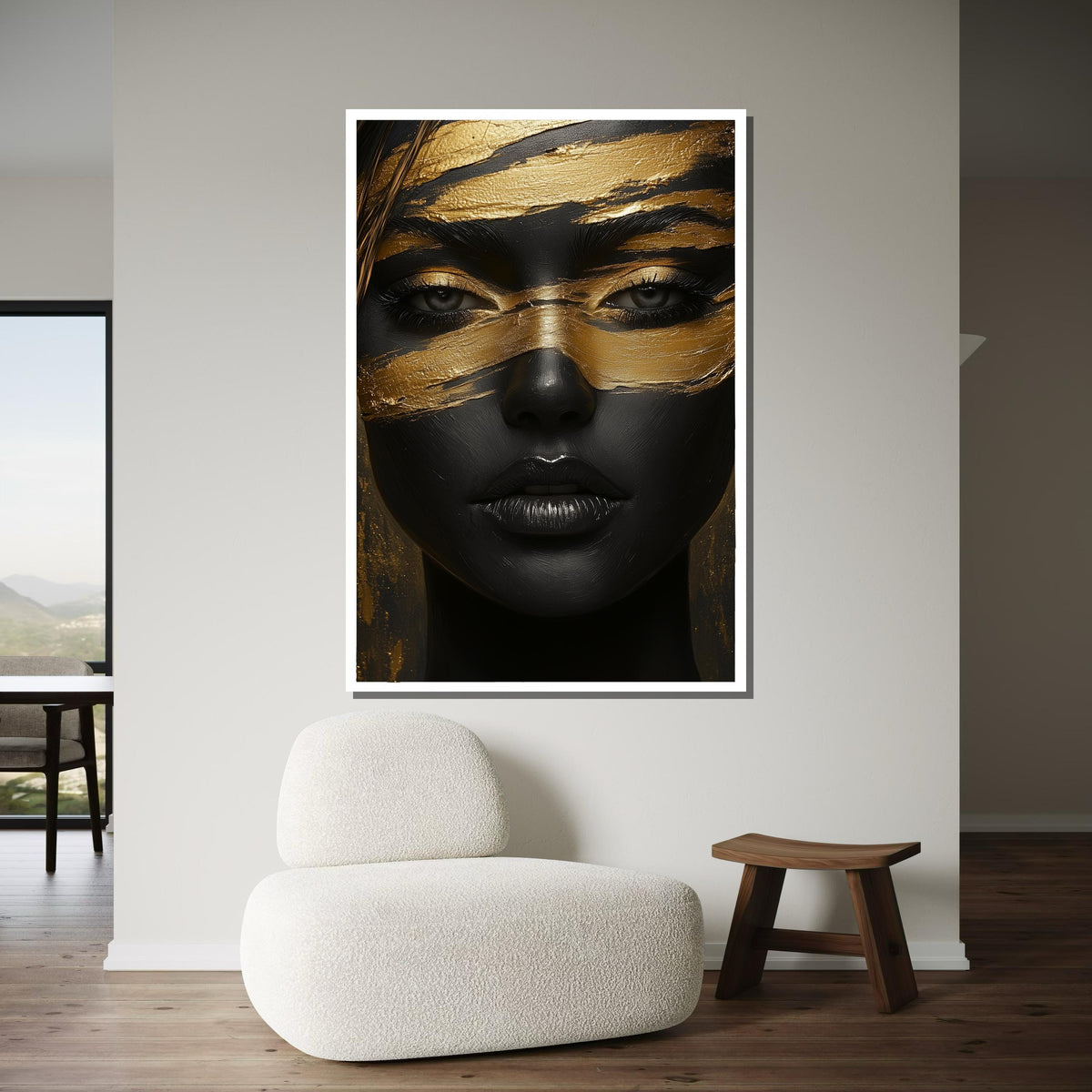 Black and Gold Abstract Portrait, Luxurious Woman Canvas, Woman Glam Wall Art, Modern Art Print, Bold Statement Decor,Ready to Hang Artwork