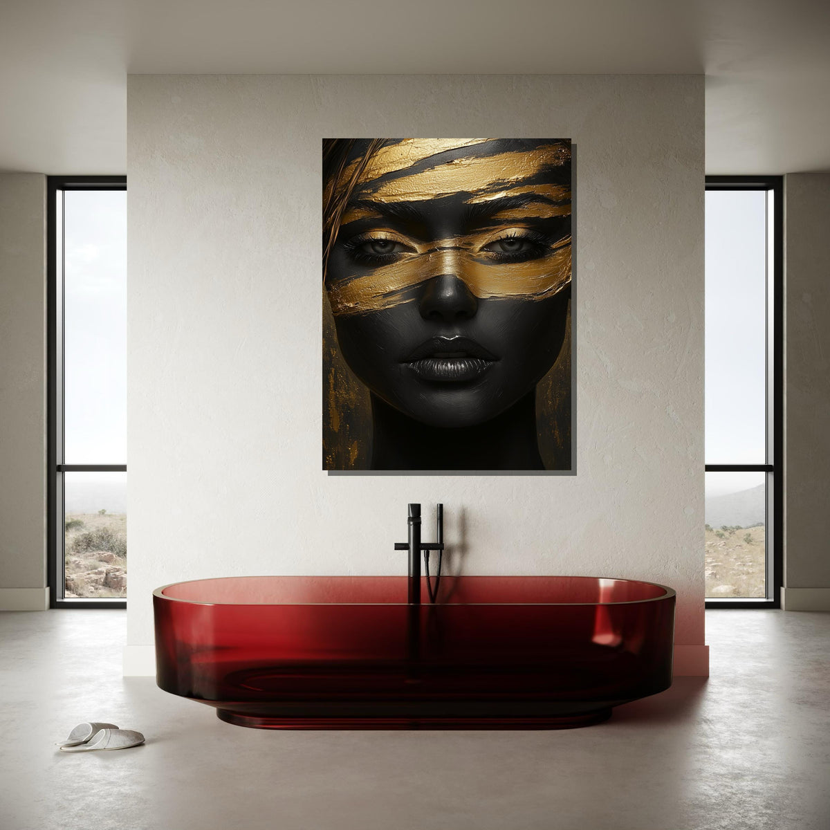 Black and Gold Abstract Portrait, Luxurious Woman Canvas, Woman Glam Wall Art, Modern Art Print, Bold Statement Decor,Ready to Hang Artwork