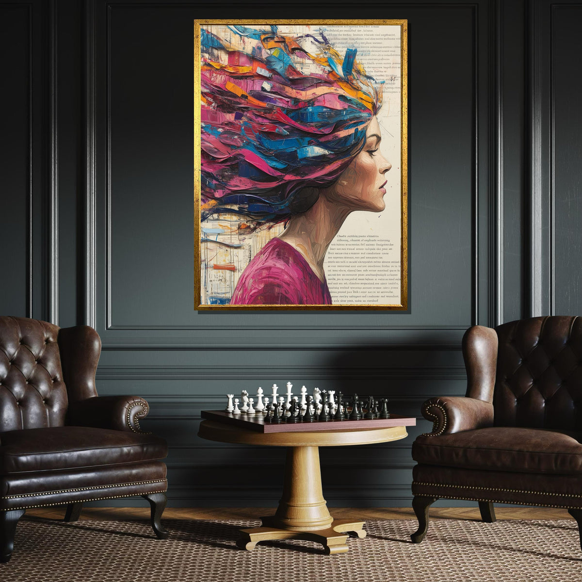 Abstract Woman Canvas, Colorful Hair Portrait,Modern Abstract Wall Art, Vibrant Female Profile, ArtisticWall Decor, Ready To Hang Decoration