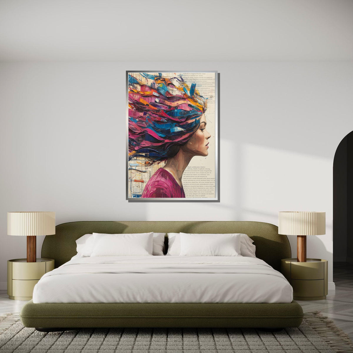 Abstract Woman Canvas, Colorful Hair Portrait,Modern Abstract Wall Art, Vibrant Female Profile, ArtisticWall Decor, Ready To Hang Decoration