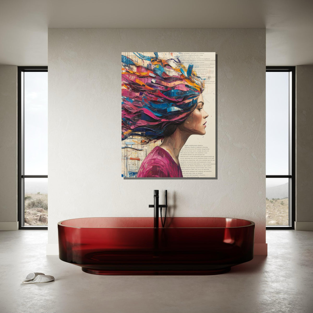 Abstract Woman Canvas, Colorful Hair Portrait,Modern Abstract Wall Art, Vibrant Female Profile, ArtisticWall Decor, Ready To Hang Decoration
