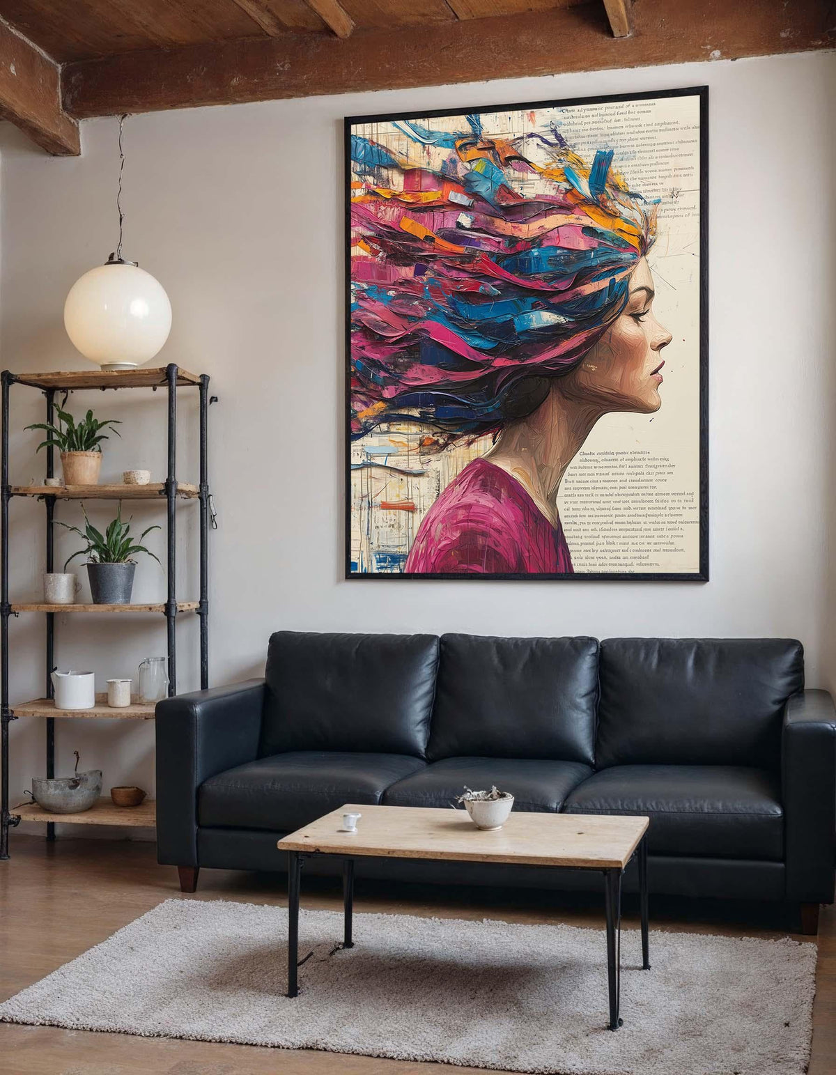 Abstract Woman Canvas, Colorful Hair Portrait,Modern Abstract Wall Art, Vibrant Female Profile, ArtisticWall Decor, Ready To Hang Decoration