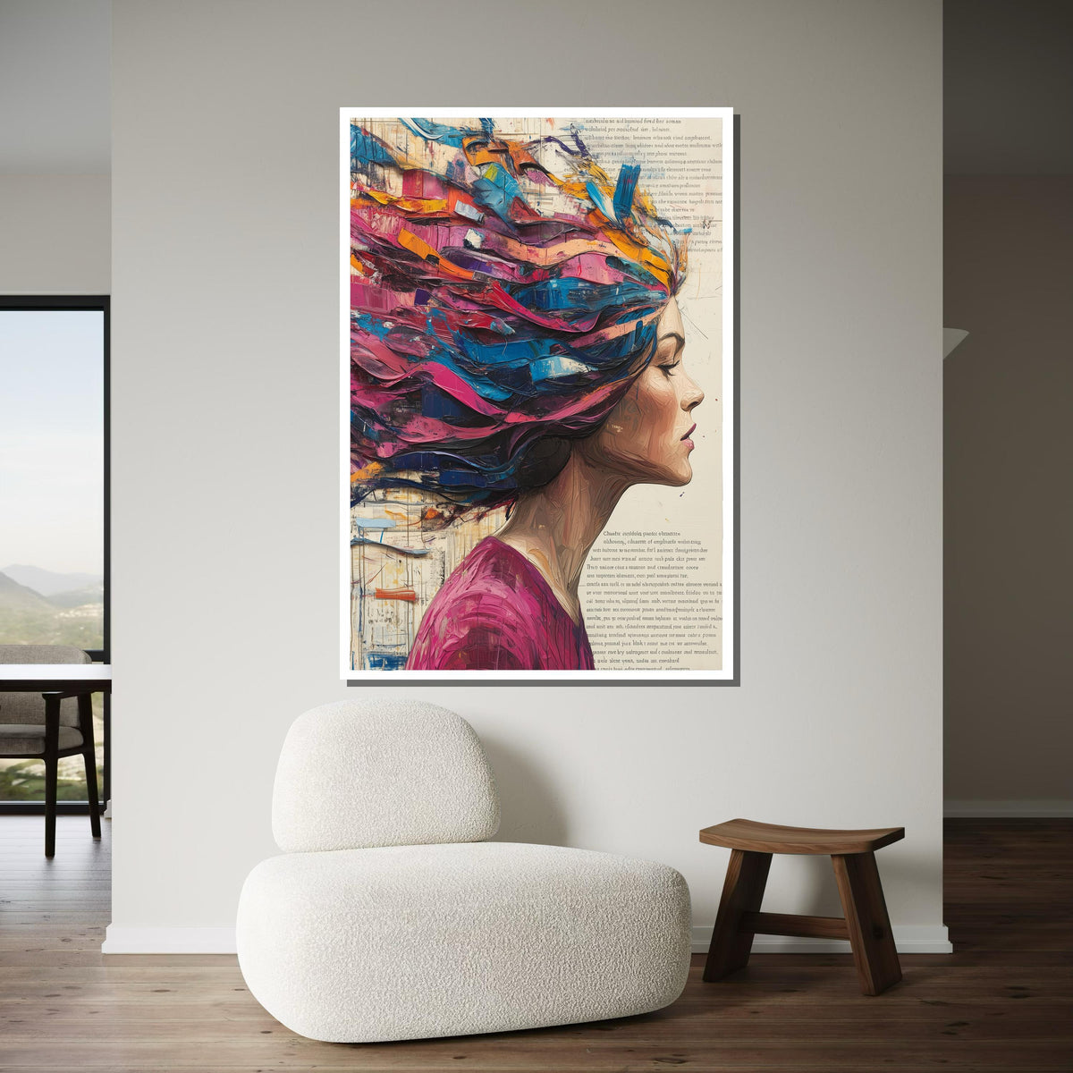 Abstract Woman Canvas, Colorful Hair Portrait,Modern Abstract Wall Art, Vibrant Female Profile, ArtisticWall Decor, Ready To Hang Decoration