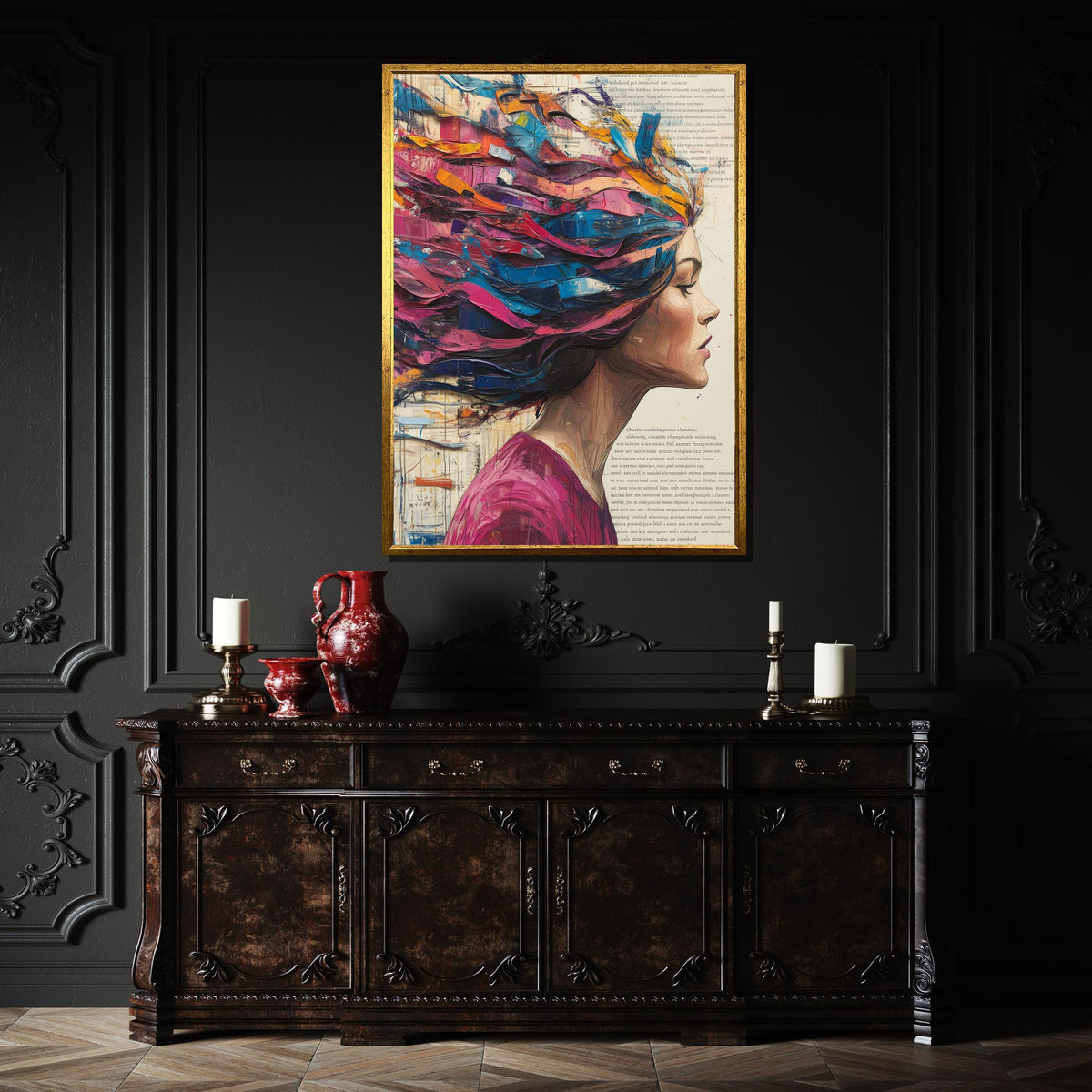 Abstract Woman Canvas, Colorful Hair Portrait,Modern Abstract Wall Art, Vibrant Female Profile, ArtisticWall Decor, Ready To Hang Decoration
