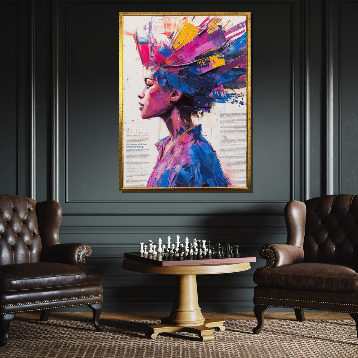 Abstract Woman Canvas, Colorful Hair Portrait,Modern Abstract Wall Art, Vibrant Female Profile, ArtisticWall Decor, Ready To Hang Decoration