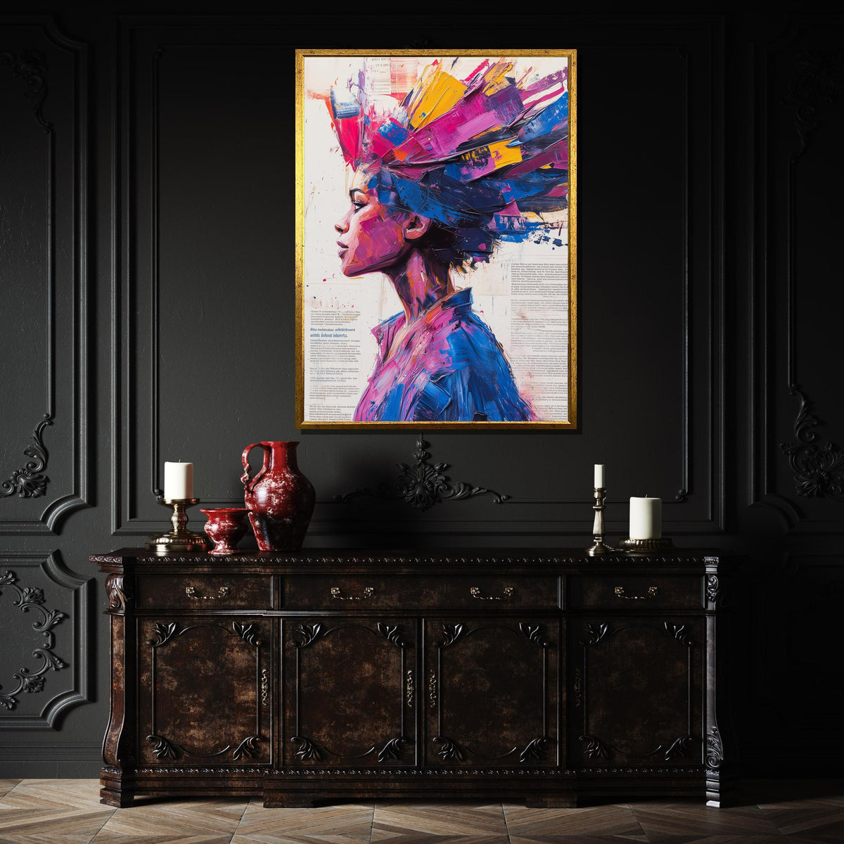 Abstract Woman Canvas, Colorful Hair Portrait,Modern Abstract Wall Art, Vibrant Female Profile, ArtisticWall Decor, Ready To Hang Decoration