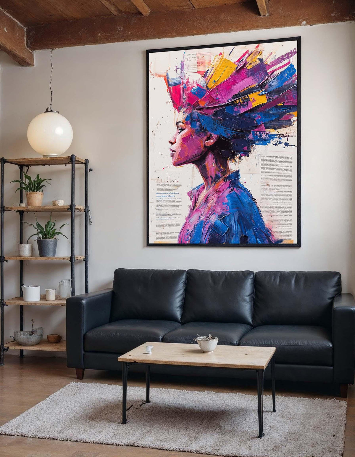 Abstract Woman Canvas, Colorful Hair Portrait,Modern Abstract Wall Art, Vibrant Female Profile, ArtisticWall Decor, Ready To Hang Decoration