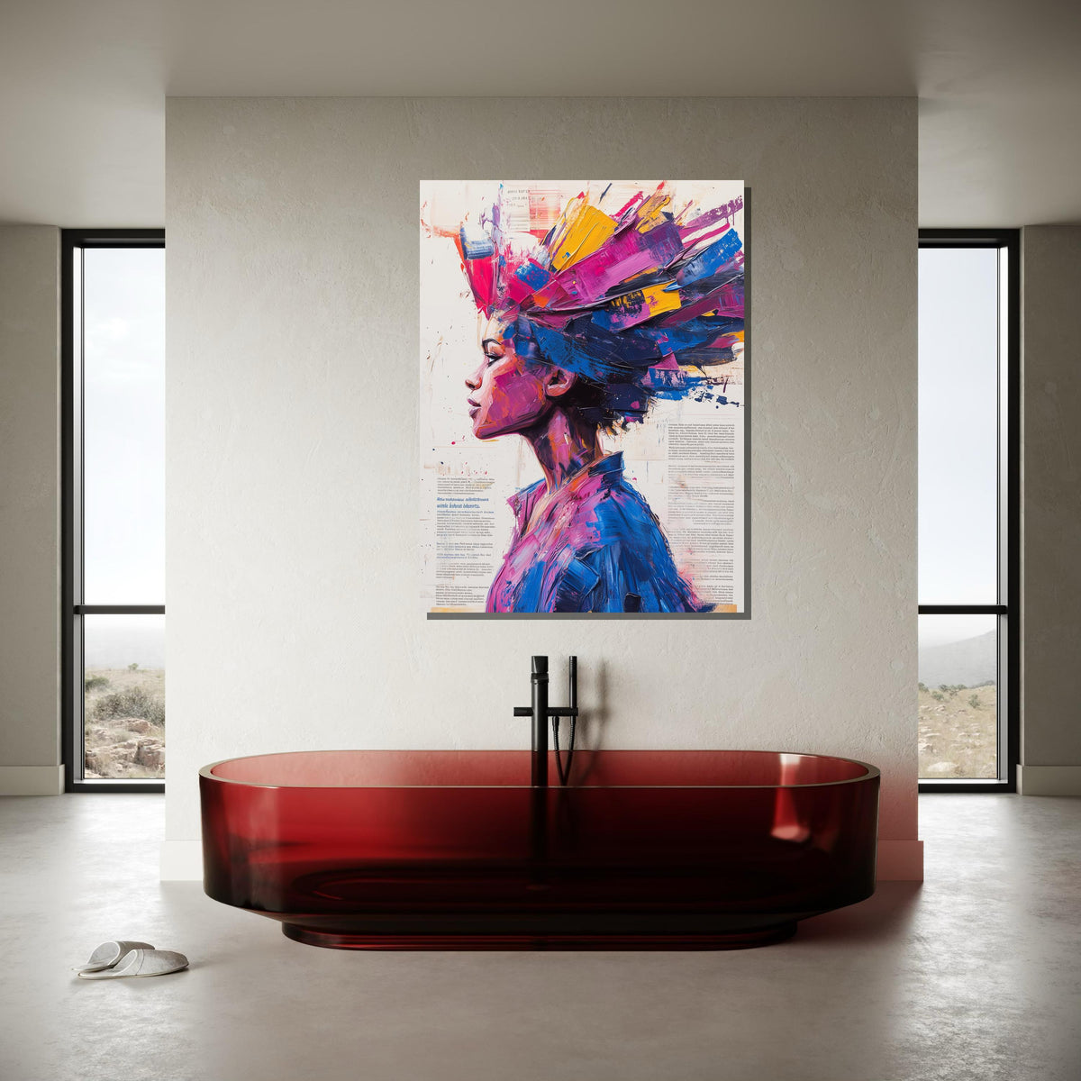 Abstract Woman Canvas, Colorful Hair Portrait,Modern Abstract Wall Art, Vibrant Female Profile, ArtisticWall Decor, Ready To Hang Decoration