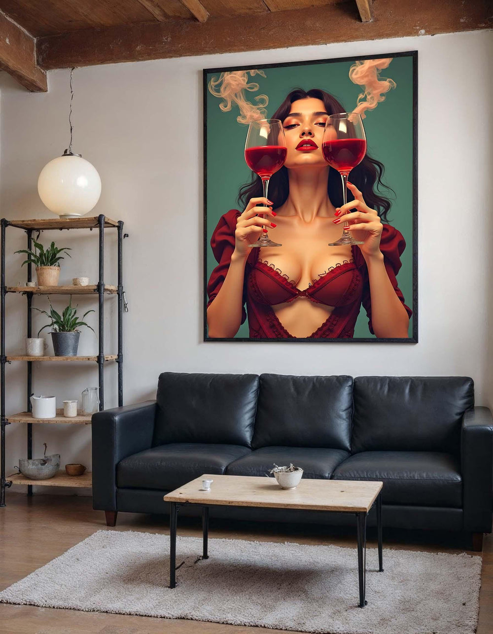 Red Wine Seduction Canvas, Sensual Feminine Portrait Art, Bold Glamorous Wall Decor, Elegant Wine Artwork, Wall Art Canvas Design