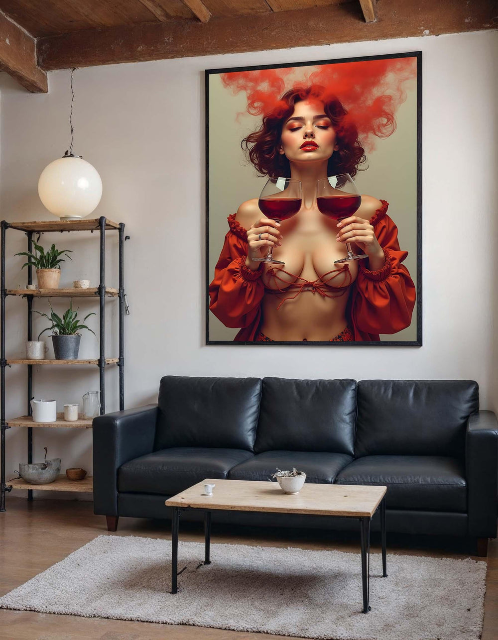 Red Wine Seduction Canvas, Sensual Feminine Portrait Art, Bold Glamorous Wall Decor, Elegant Wine Artwork, Wall Art Canvas Design