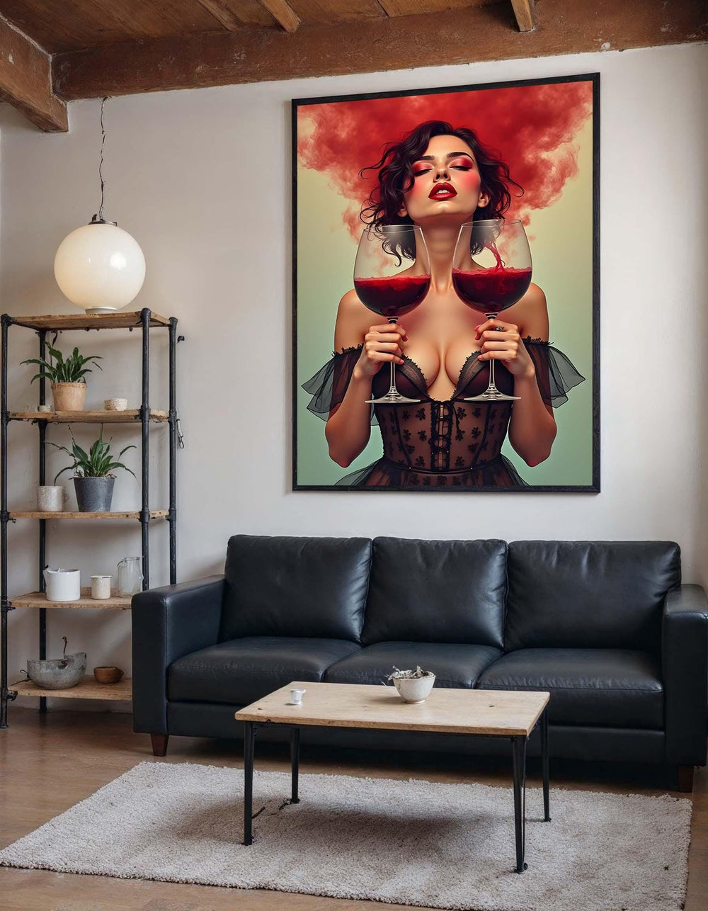 Red Wine Seduction Canvas, Sensual Feminine Portrait Art, Bold Glamorous Wall Decor, Elegant Wine Artwork, Wall Art Canvas Design