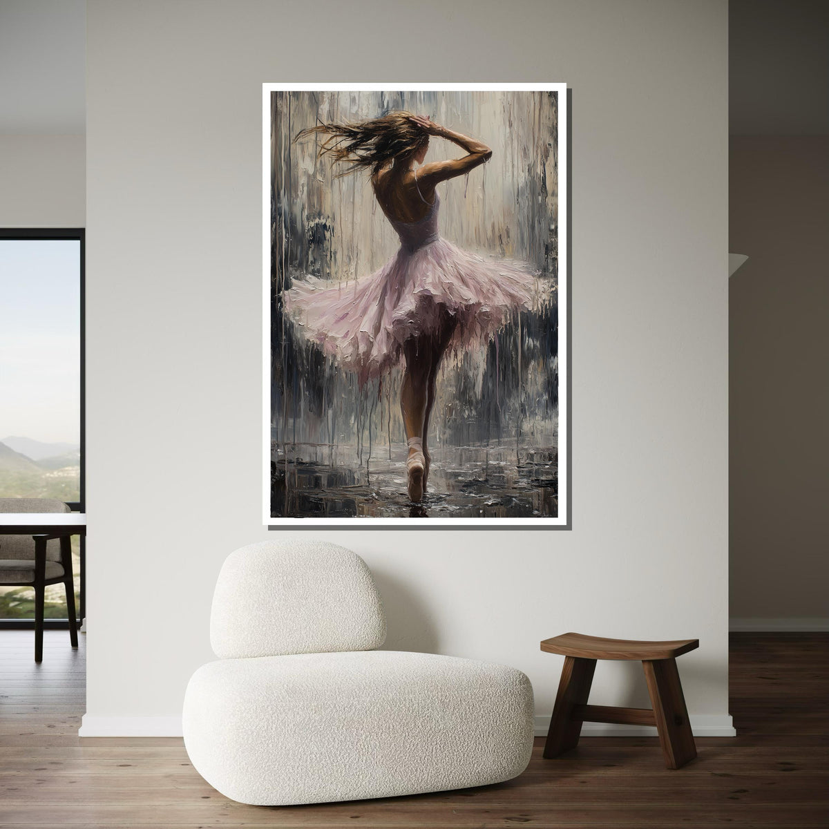 Ballerina in the Rain Canvas, Abstract Dance Art Print, Elegant Ballet Wall Decor, Impressionist Dance Artwork, Graceful Dancer Painting