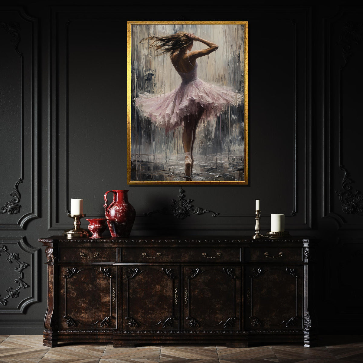 Ballerina in the Rain Canvas, Abstract Dance Art Print, Elegant Ballet Wall Decor, Impressionist Dance Artwork, Graceful Dancer Painting