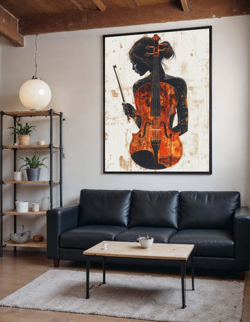 Elegant Woman Cello Canvas, Musical Art Portrait, Feminine Wall Decor, Classical Instrument Artwork, Musical Art, Ready to Hang Design