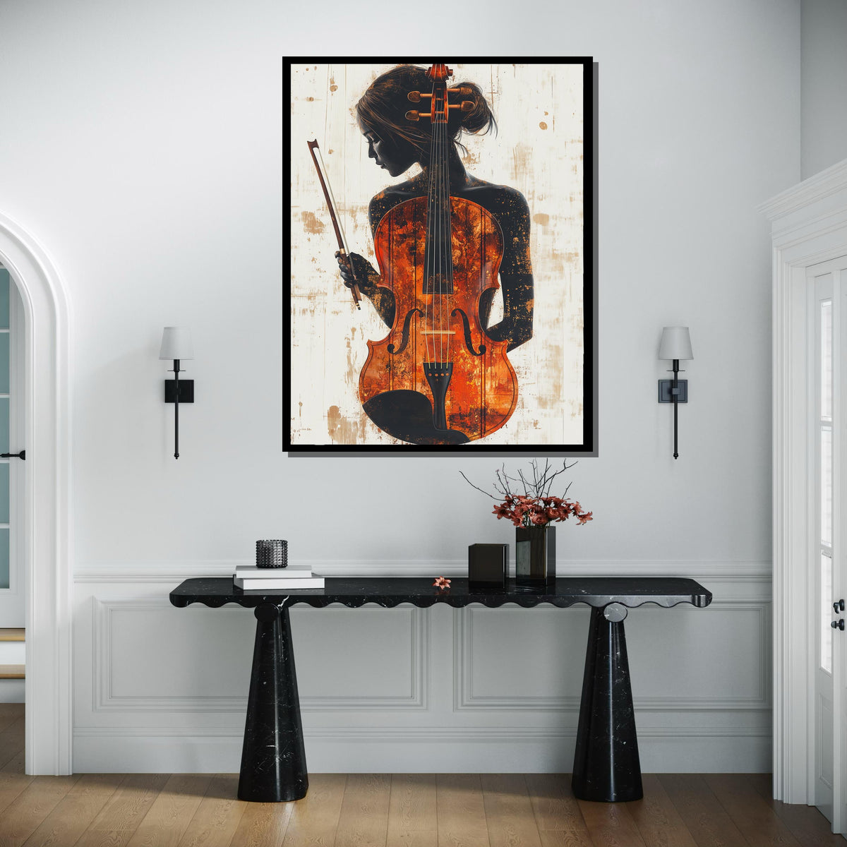 Elegant Woman Cello Canvas, Musical Art Portrait, Feminine Wall Decor, Classical Instrument Artwork, Musical Art, Ready to Hang Design