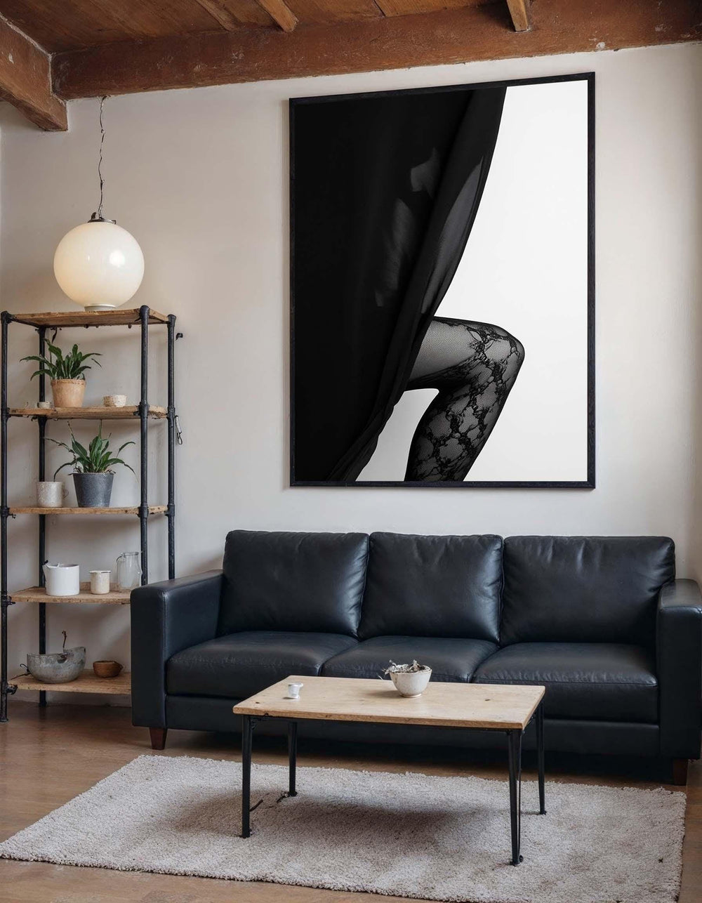 Seductive Black Lace Canvas, Erotic Minimalist Wall Art, Abstract Sexy Legs Artwork, Black and White Sensual Decor, Ready to Hang