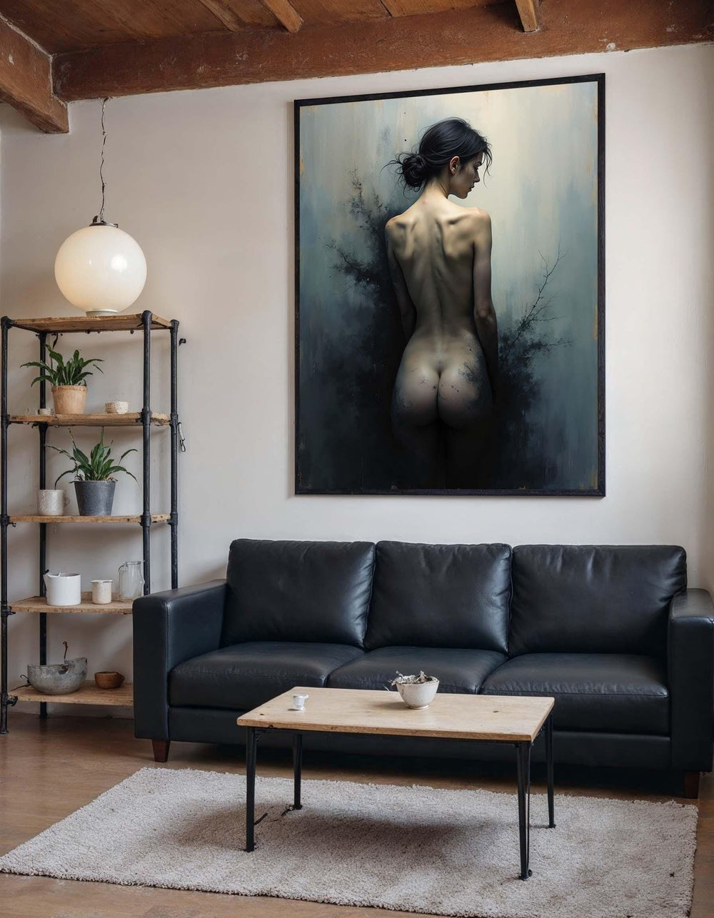 Ethereal Nude Portrait Canvas, Artistic Nude Wall Art, Dark Feminine Elegance Print, Surreal Shadow Artwork, Wall Art Canvas Design