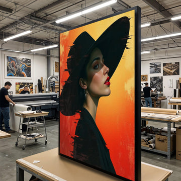 Elegant Woman in Black Hat Canvas, Stylish Art Portrait, Wall Art Canvas Design, Ready to Hang Decor, Perfect Gift Art for Her