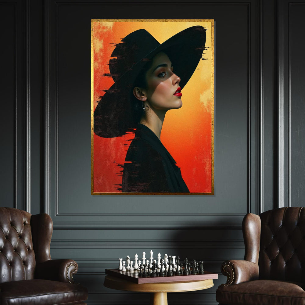 Elegant Woman in Black Hat Canvas, Stylish Art Portrait, Wall Art Canvas Design, Ready to Hang Decor, Perfect Gift Art for Her