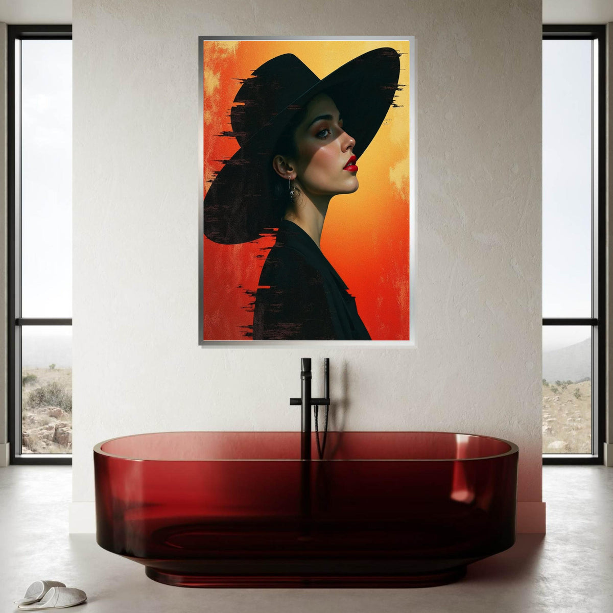 Elegant Woman in Black Hat Canvas, Stylish Art Portrait, Wall Art Canvas Design, Ready to Hang Decor, Perfect Gift Art for Her