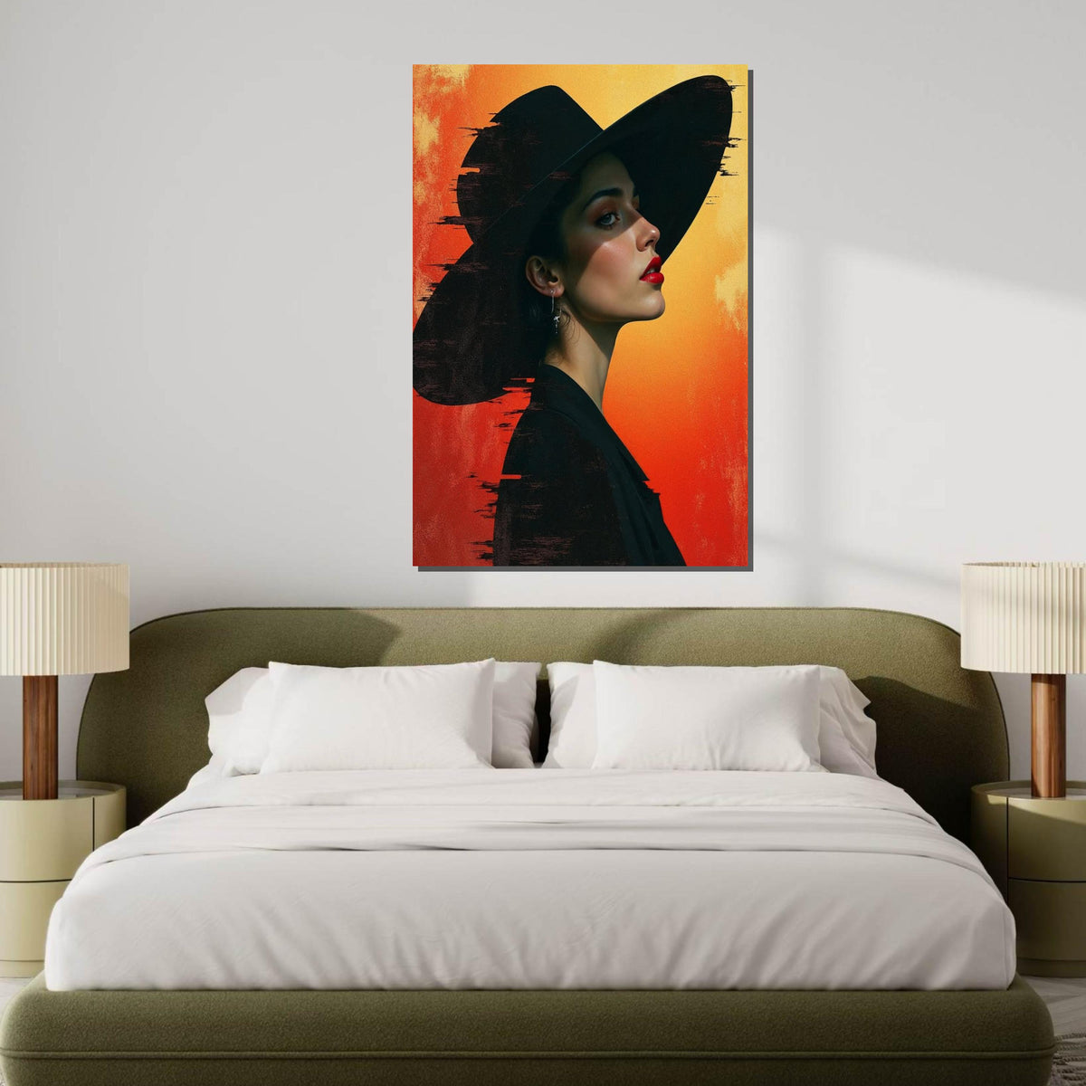 Elegant Woman in Black Hat Canvas, Stylish Art Portrait, Wall Art Canvas Design, Ready to Hang Decor, Perfect Gift Art for Her